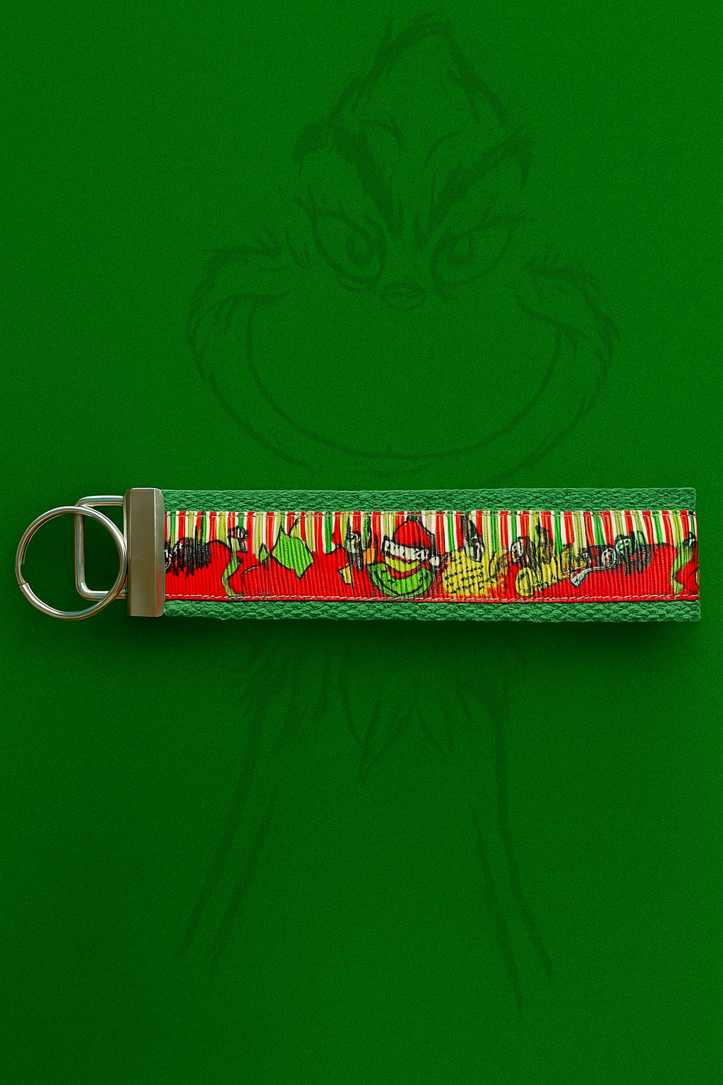 Grinch Christmas Keychain Wristlet – “Merry Grinchmas” Holiday Key Fob, Whoville-Inspired Gift for Christmas Lovers
