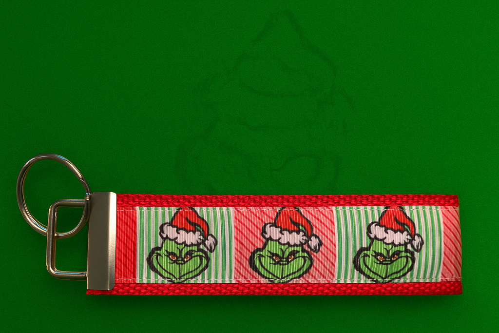 Grinch Christmas Keychain Wristlet – Whoville Holiday Key Fob, Festive Gift for Grinch Lovers