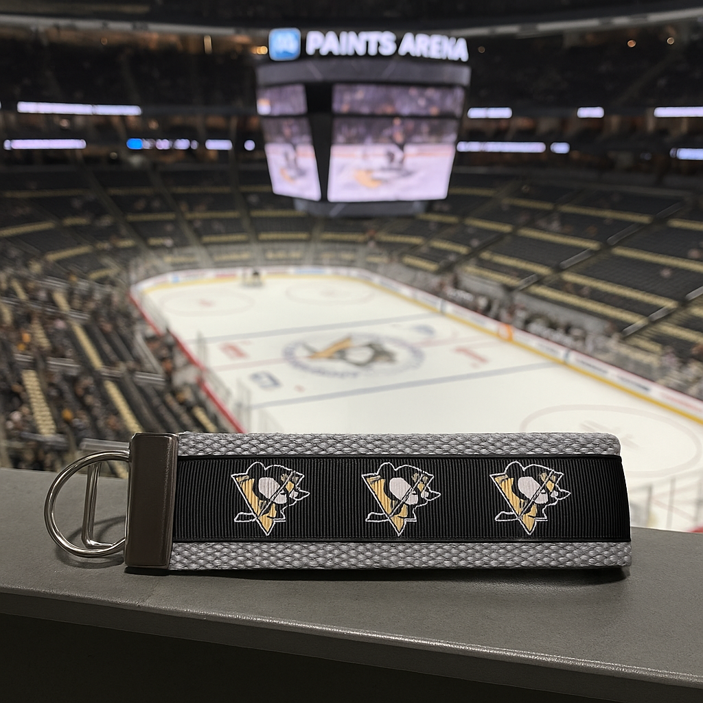Pittsburgh Penguins Keychain Wristlet – Handmade Hockey Fan Gift |