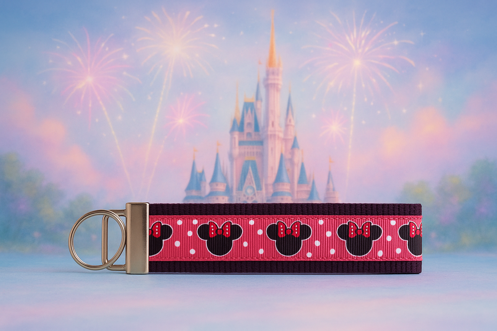 Magical Minnie-Inspired Keychain Wristlet – Handmade Polka Dot Red & Black Bow Design | Perfect Disney Fan Gift