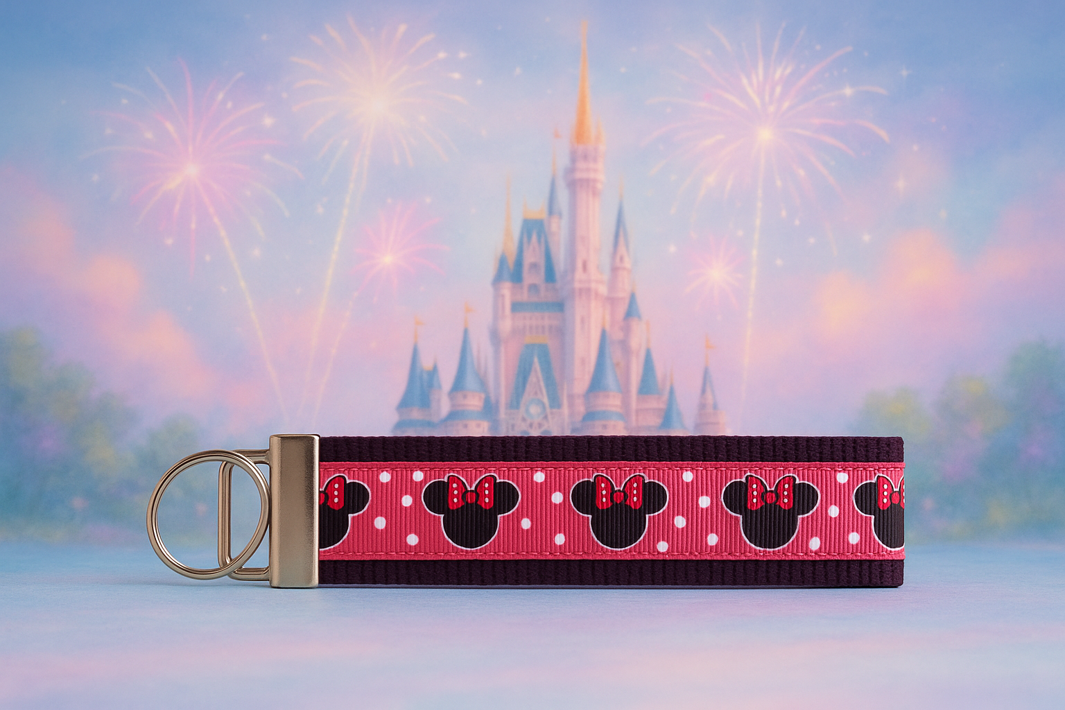 Magical Minnie-Inspired Keychain Wristlet – Handmade Polka Dot Red & Black Bow Design | Perfect Disney Fan Gift