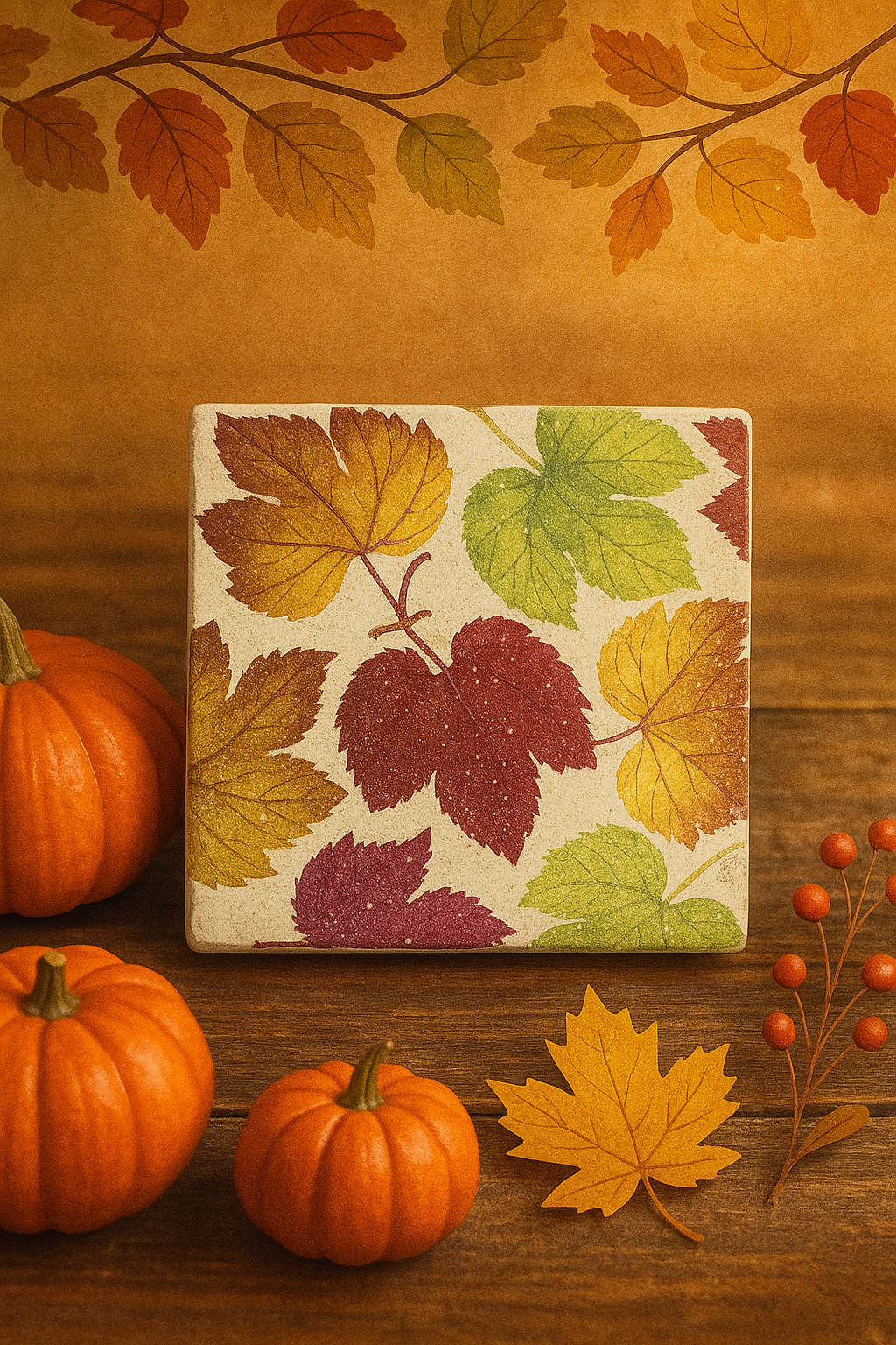 Set of 4 Fall Leaf Coasters – Ceramic Autumn Drink Coasters – Thanksgiving Table Décor – Fall Home Decor – Seasonal Coaster Set