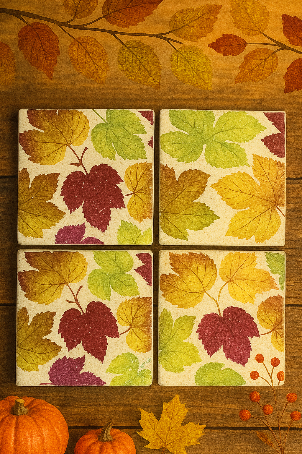 Set of 4 Fall Leaf Coasters – Ceramic Autumn Drink Coasters – Thanksgiving Table Décor – Fall Home Decor – Seasonal Coaster Set