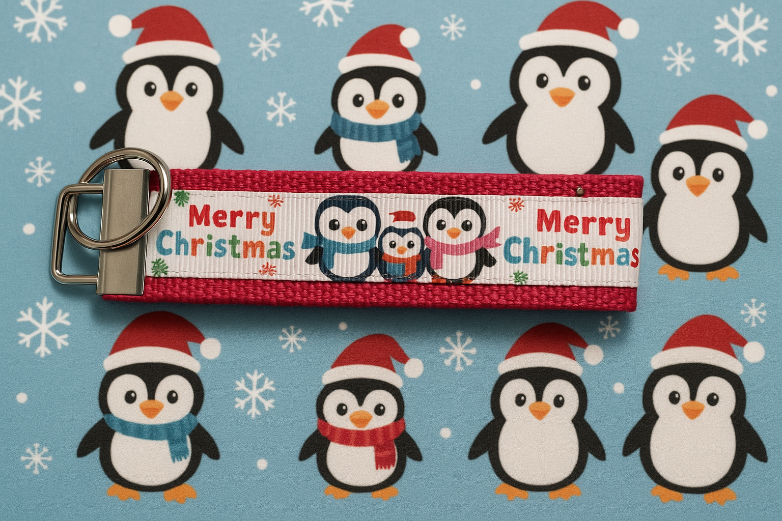 Penguin Christmas Key Fob – Cute Holiday Wristlet Keychain – Merry Christmas Gift – Winter Accessory – Stocking Stuffer