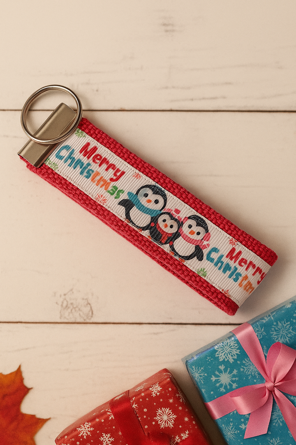 Penguin Christmas Key Fob – Cute Holiday Wristlet Keychain – Merry Christmas Gift – Winter Accessory – Stocking Stuffer