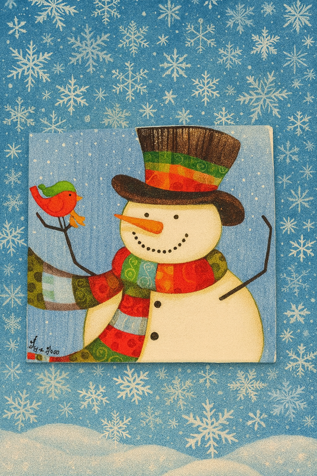 Handmade Snowman Christmas Coaster – Colorful Winter Snowflake Décor – Cute Holiday Drink Coaster – Ceramic Tile Gift