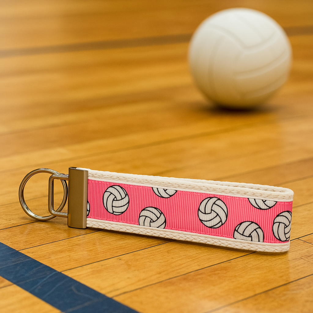 🏐 Pink Volleyball Wristlet Keychain – Cute Sports Key Fob for Volleyball Players, Moms & Coaches