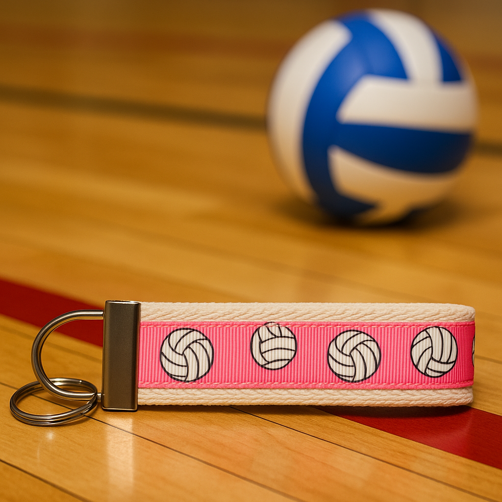🏐 Pink Volleyball Wristlet Keychain – Cute Sports Key Fob for Volleyball Players, Moms & Coaches
