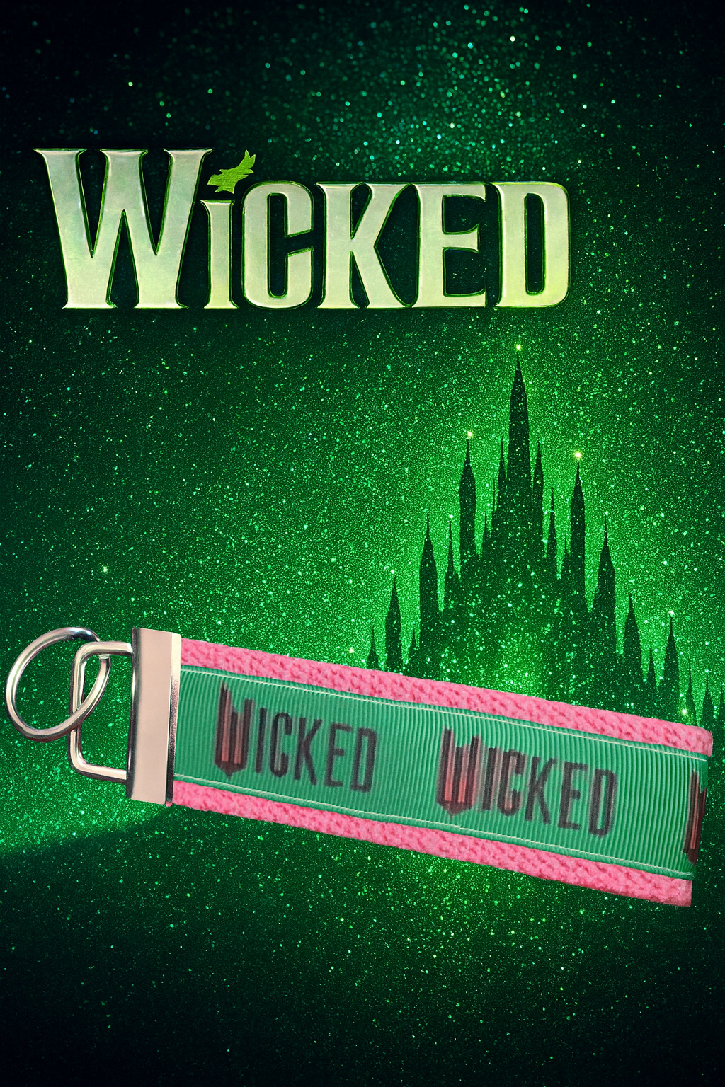 ✨ Wicked Themed Keychain Wristlet – Choose Black or Pink | Broadway Musical Inspired Key Fob | Wristlet Keychain Strap | Handmade Gift