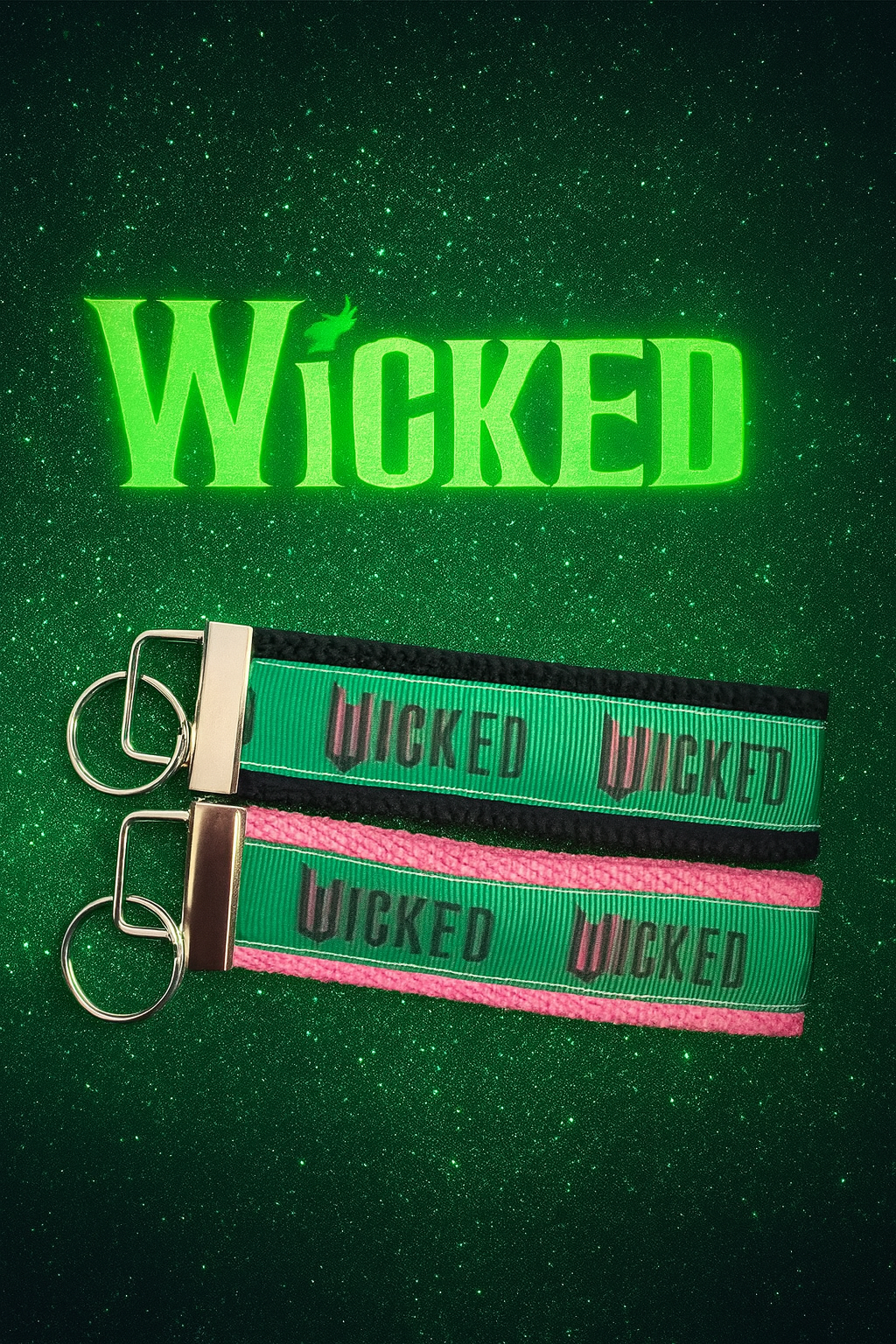 ✨ Wicked Themed Keychain Wristlet – Choose Black or Pink | Broadway Musical Inspired Key Fob | Wristlet Keychain Strap | Handmade Gift