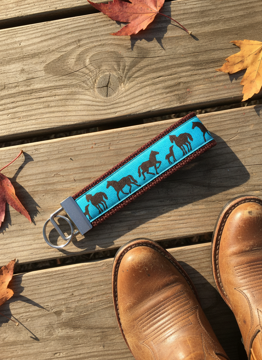 🐴 Horse Lover Wristlet Keychain – Turquoise Horse Silhouette Key Fob