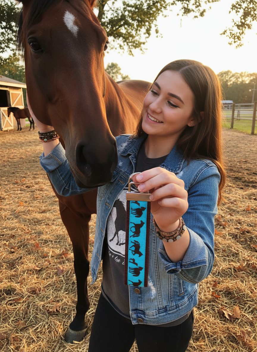 🐴 Horse Lover Wristlet Keychain – Turquoise Horse Silhouette Key Fob