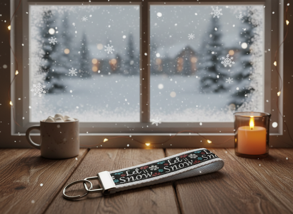 Let It Snow Winter Wristlet Keychain – Cozy Snowflake Key Fob for Holiday Keys & Stocking Stuffers