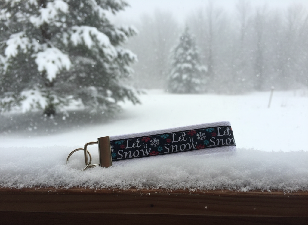 Let It Snow Winter Wristlet Keychain – Cozy Snowflake Key Fob for Holiday Keys & Stocking Stuffers
