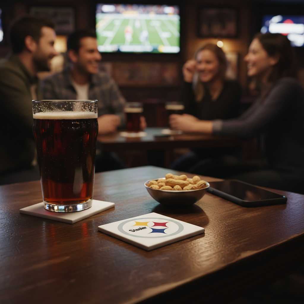 Set of 4 Pittsburgh Steelers Ceramic Coasters – NFL Team Logo Drink Coasters for Fans & Game Day