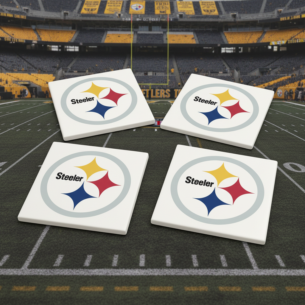 Set of 4 Pittsburgh Steelers Ceramic Coasters – NFL Team Logo Drink Coasters for Fans & Game Day