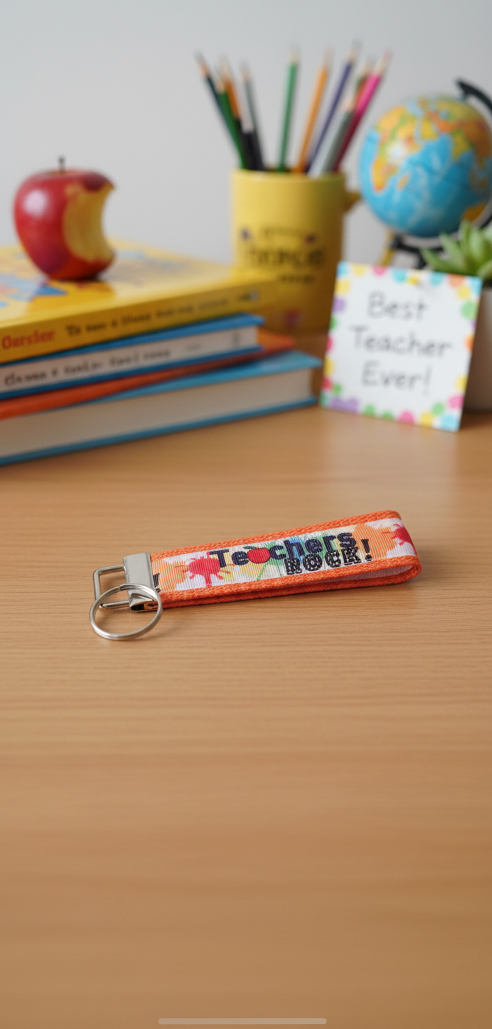 🍎 Teacher Keychain Wristlet – “Teachers Rock!” – Perfect Teacher Appreciation Gift