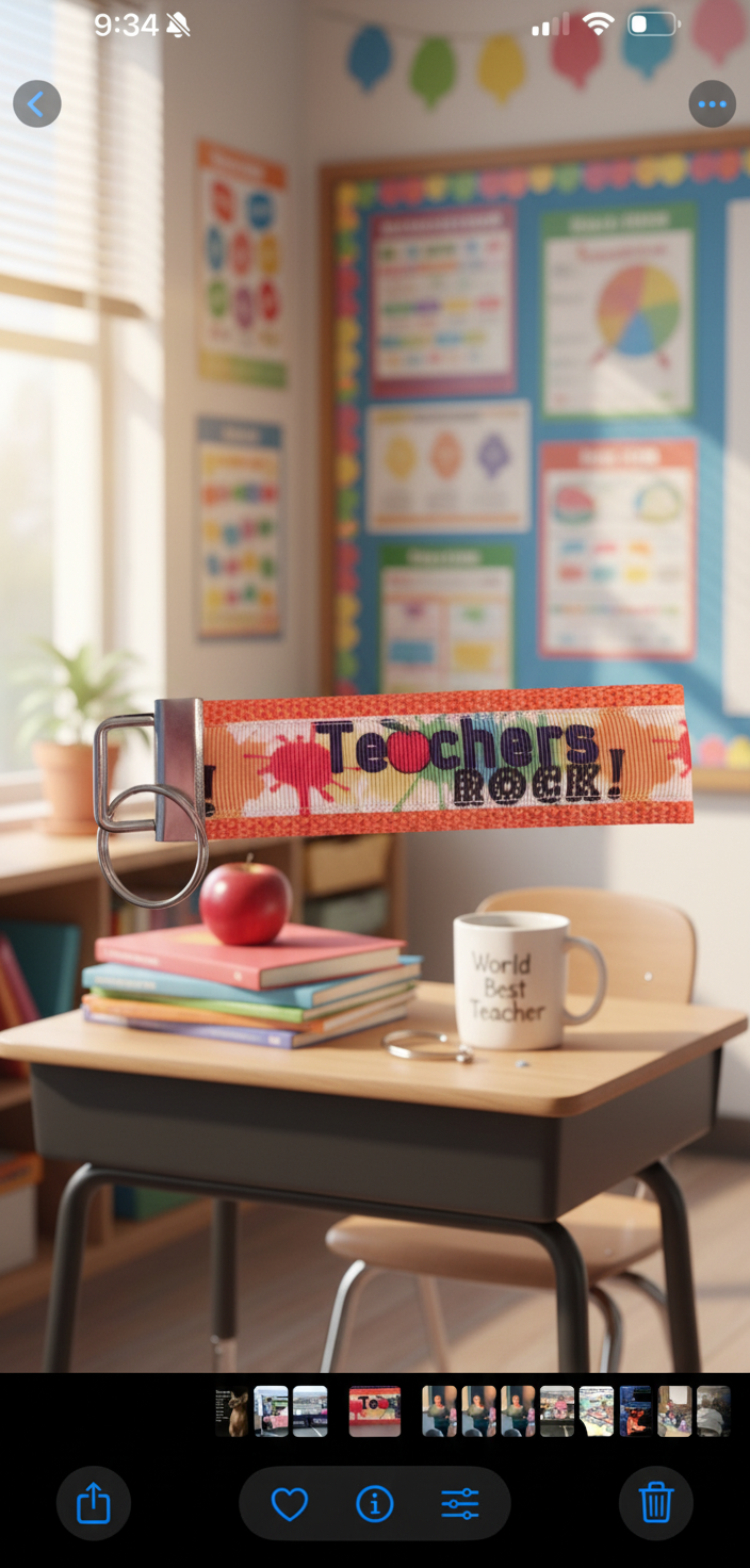 🍎 Teacher Keychain Wristlet – “Teachers Rock!” – Perfect Teacher Appreciation Gift