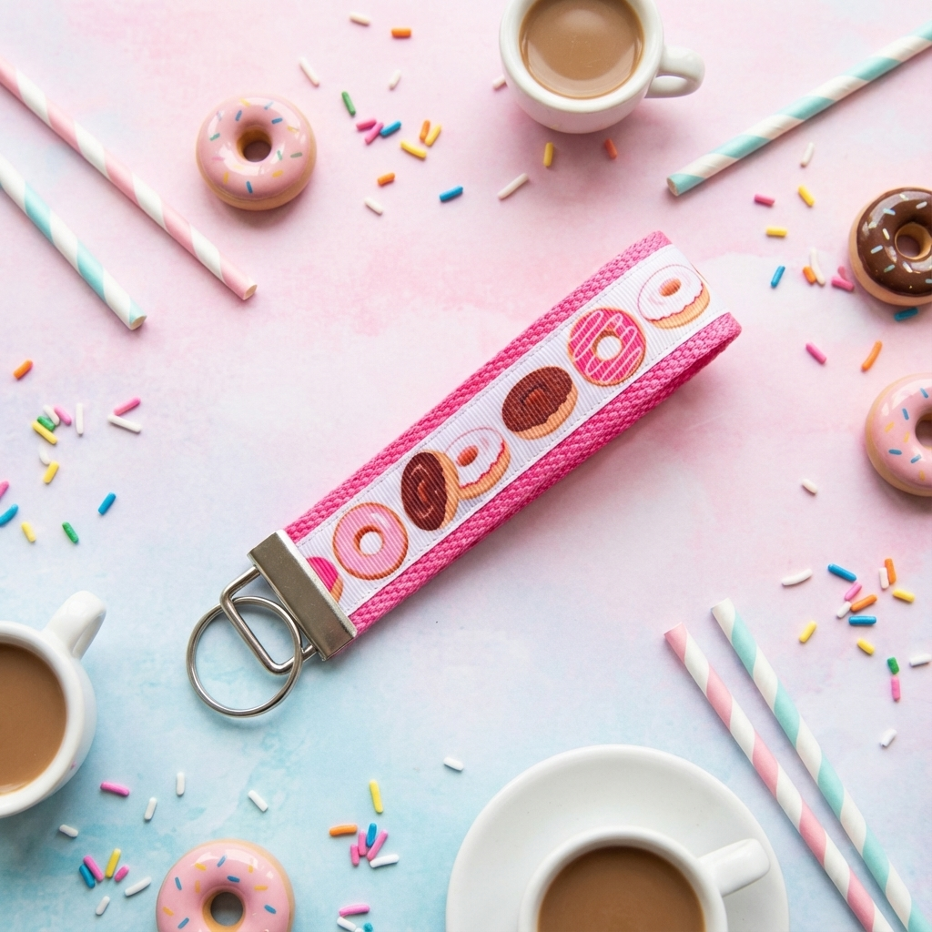 🍩 Pink Donut Wristlet Keychain – Cute Sprinkles Key Fob | Donut Lover Gift | Sweet Treat Keychain for Women & Teens