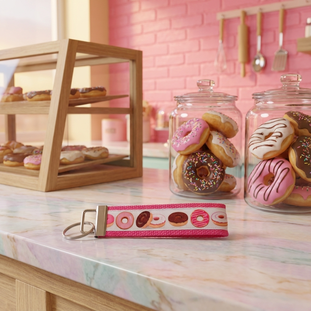 🍩 Pink Donut Wristlet Keychain – Cute Sprinkles Key Fob | Donut Lover Gift | Sweet Treat Keychain for Women & Teens