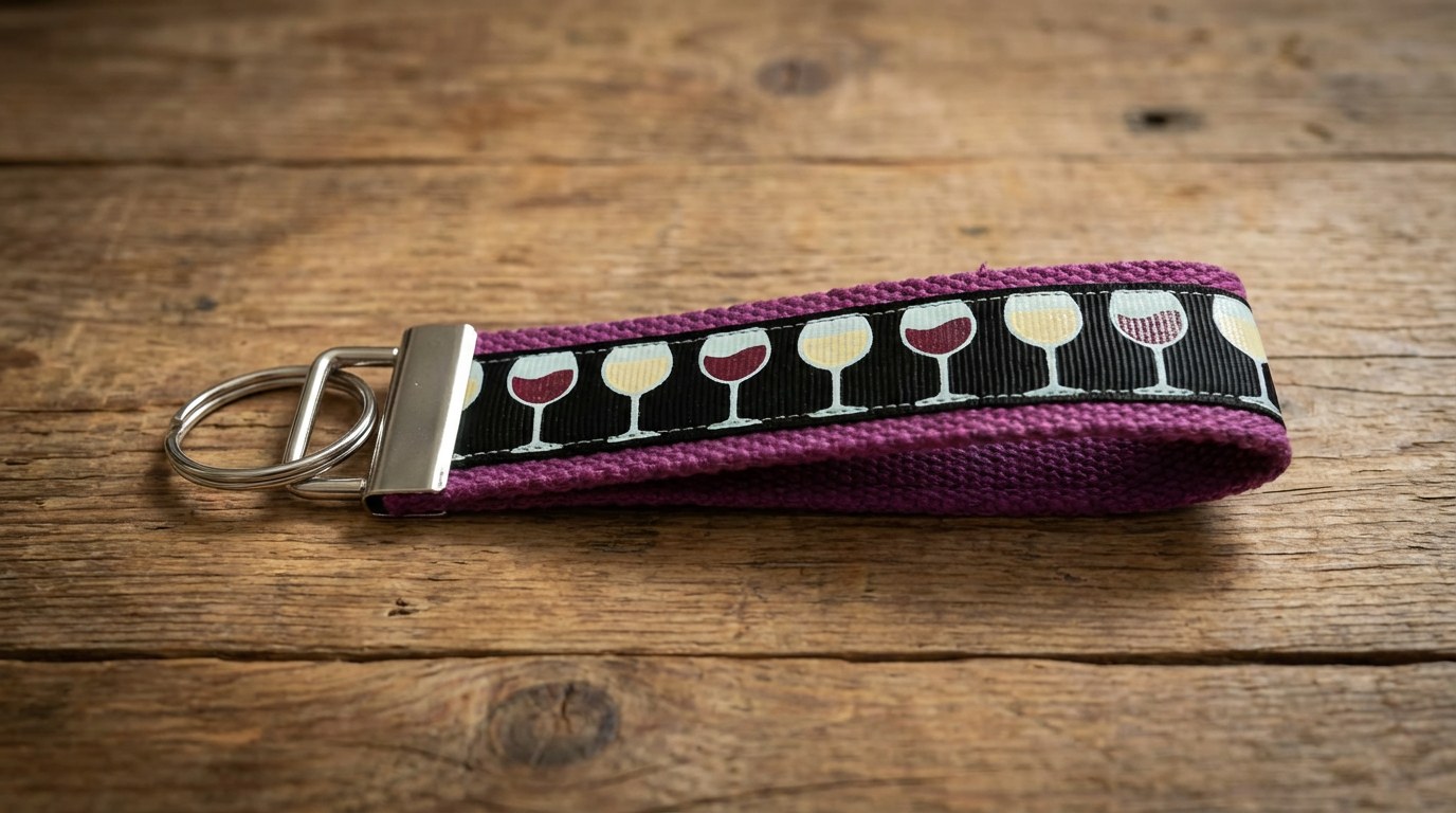 🍷 Wine Glass Keychain Wristlet – Burgundy & White Wine Pattern – Wine Lover Gift – Cute Wrist Strap Key Fob