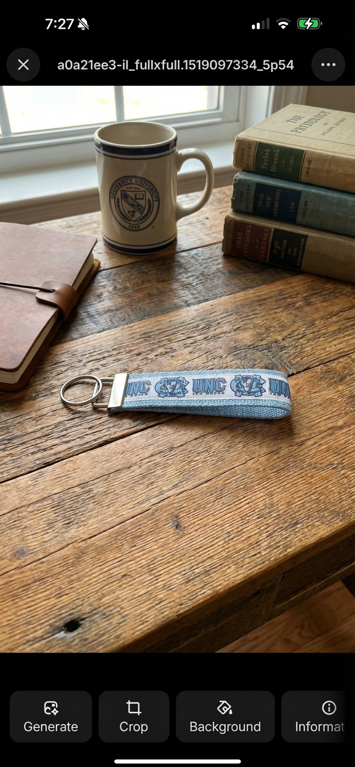🎓 UNC Tar Heels Wristlet Keychain – Light Blue Fabric Lanyard Loop | University of North Carolina Gift