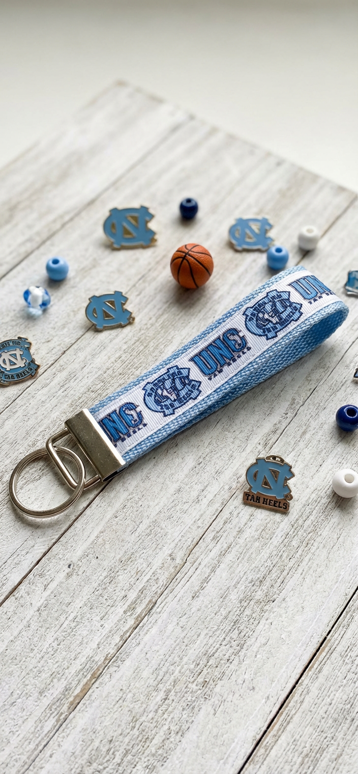 🎓 UNC Tar Heels Wristlet Keychain – Light Blue Fabric Lanyard Loop | University of North Carolina Gift