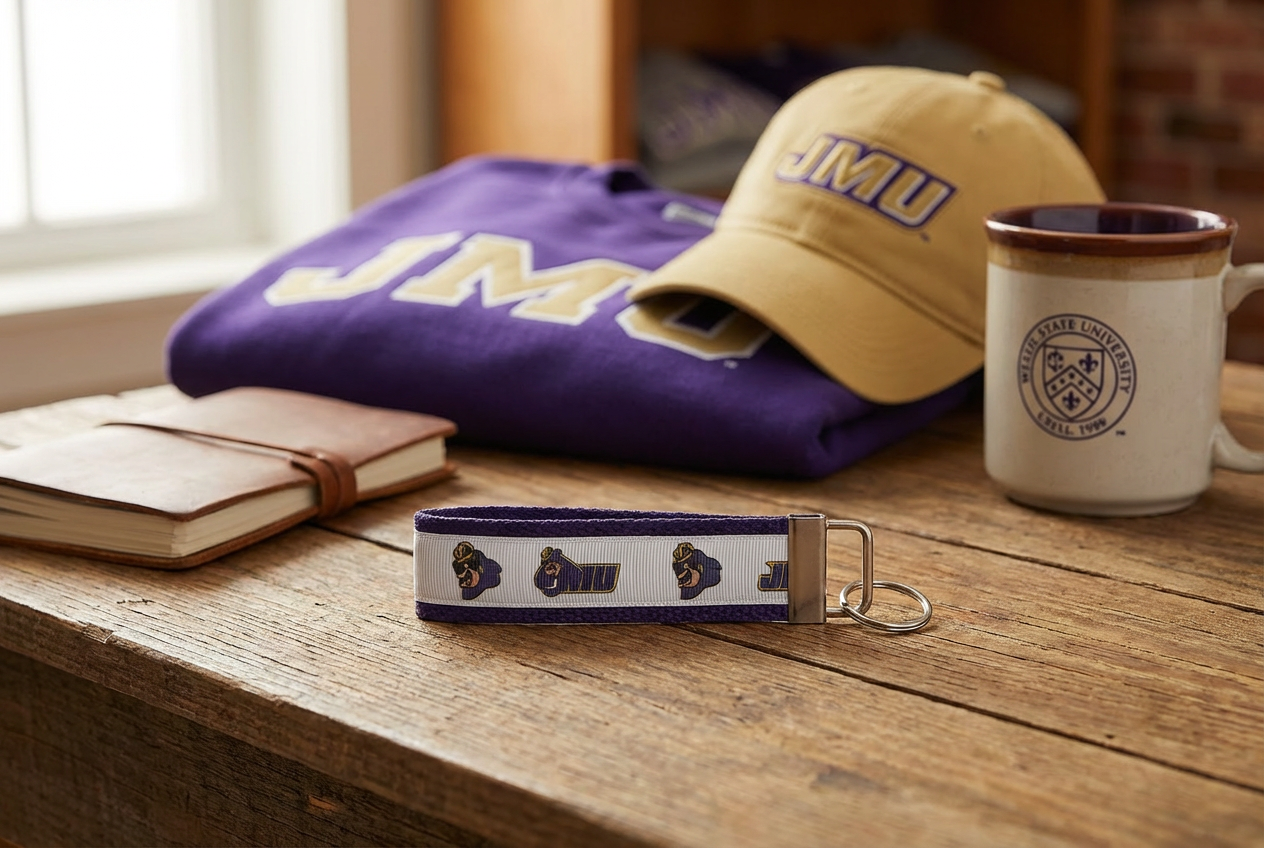 💜 JMU Dukes Wristlet Keychain – Purple & Gold Pride On the Go! 🟨