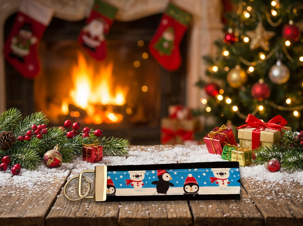 ❄️ Winter Penguin & Polar Bear Keychain – Cute Holiday Wristlet | Handmade Key Fob | Perfect Christmas Gift, Stocking Stuffer, Bag Charm
