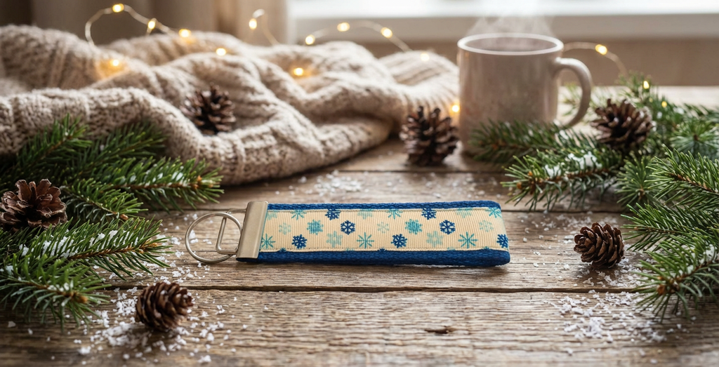 ❄️ Snowflake Wristlet Keychain – Winter Holiday Key Fob | Handmade Gift | Stocking Stuffer