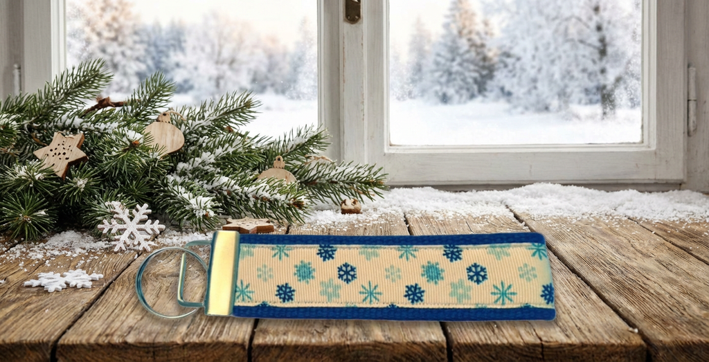 ❄️ Snowflake Wristlet Keychain – Winter Holiday Key Fob | Handmade Gift | Stocking Stuffer