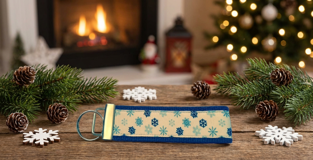 ❄️ Snowflake Wristlet Keychain – Winter Holiday Key Fob | Handmade Gift | Stocking Stuffer