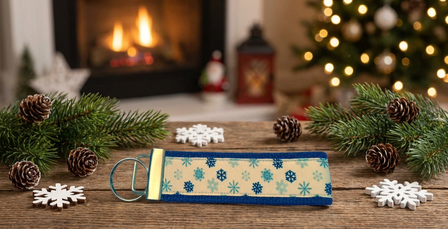 ❄️ Snowflake Wristlet Keychain – Winter Holiday Key Fob | Handmade Gift | Stocking Stuffer