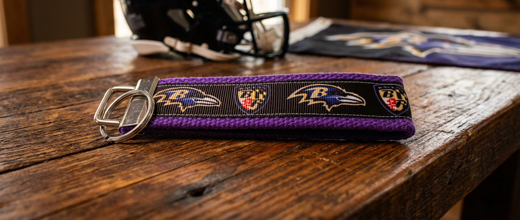 🔥 Baltimore Ravens Wristlet Keychain – Handmade | Purple & Black Football Accessory | Perfect Gift for Ravens Fans