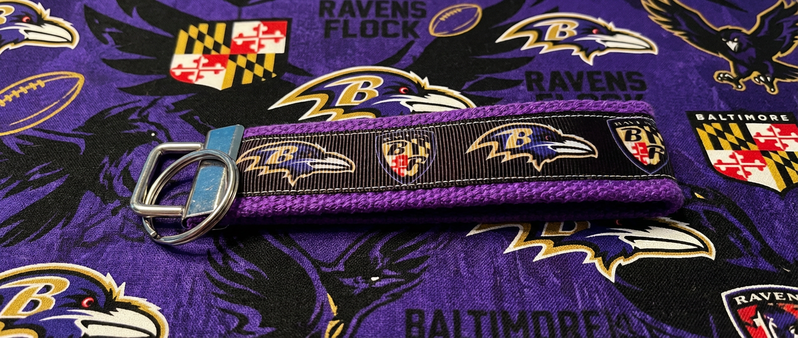 🔥 Baltimore Ravens Wristlet Keychain – Handmade | Purple & Black Football Accessory | Perfect Gift for Ravens Fans