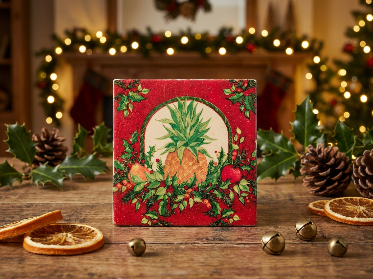 🎄 Holiday Pineapple Ceramic Coasters – Set of 4 | Festive Drink Coasters | Christmas Home Décor | Hostess Gift | Housewarming Gift