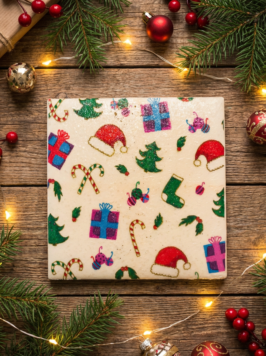✨ Christmas Ceramic Coaster – Festive Holiday Pattern | Holiday Home Décor | Great Stocking Stuffer