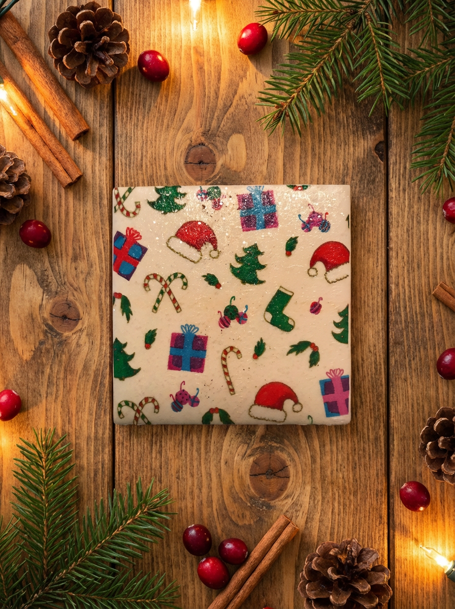 ✨ Christmas Ceramic Coaster – Festive Holiday Pattern | Holiday Home Décor | Great Stocking Stuffer