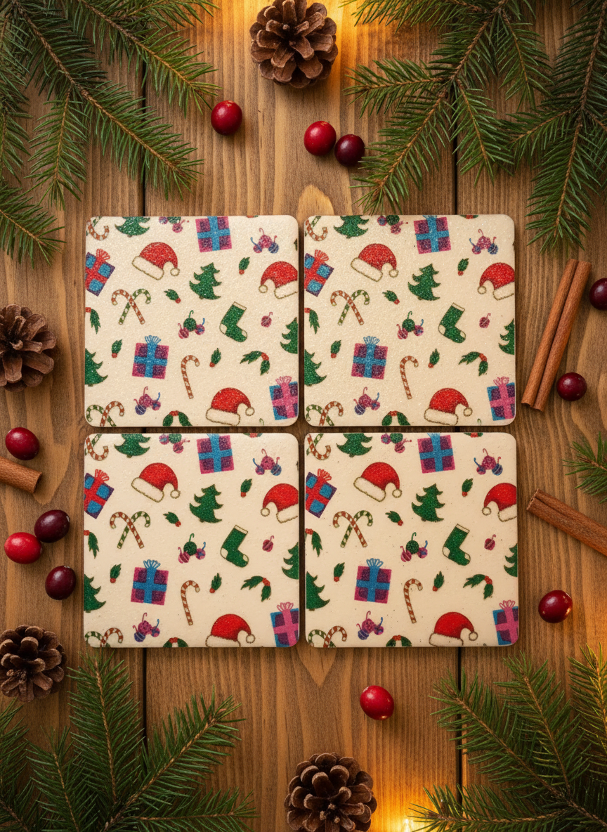 ✨ Christmas Ceramic Coaster – Festive Holiday Pattern | Holiday Home Décor | Great Stocking Stuffer