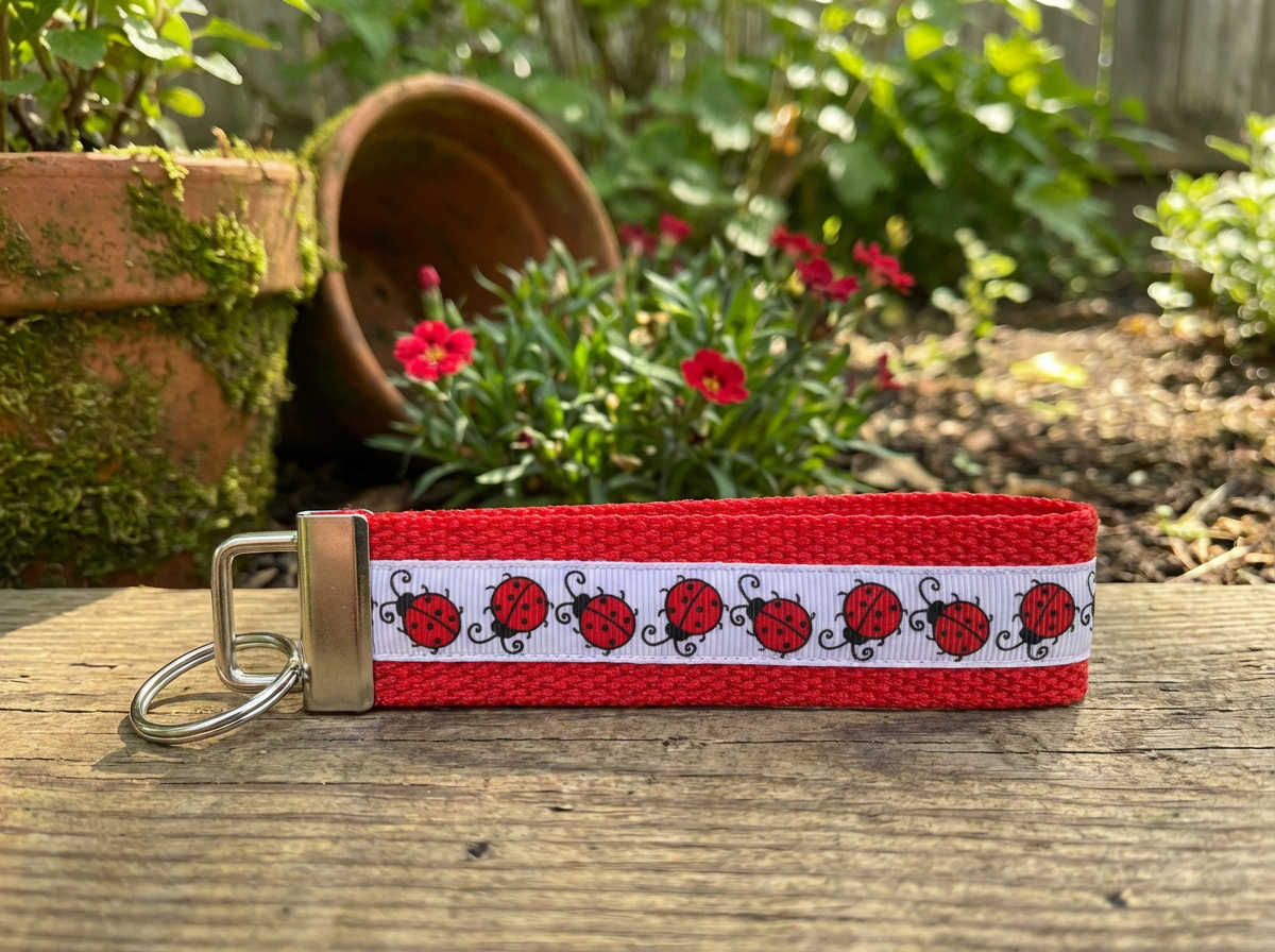 Ladybug White and Red Webbing Keychain/ Key fob