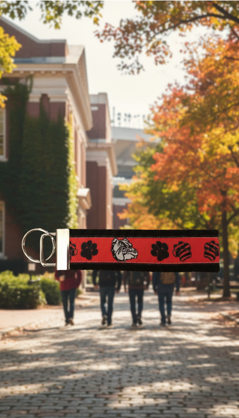 Red and Black Georgia Bulldog Cotton Webbing Keychain/Keyfob/Wristlet