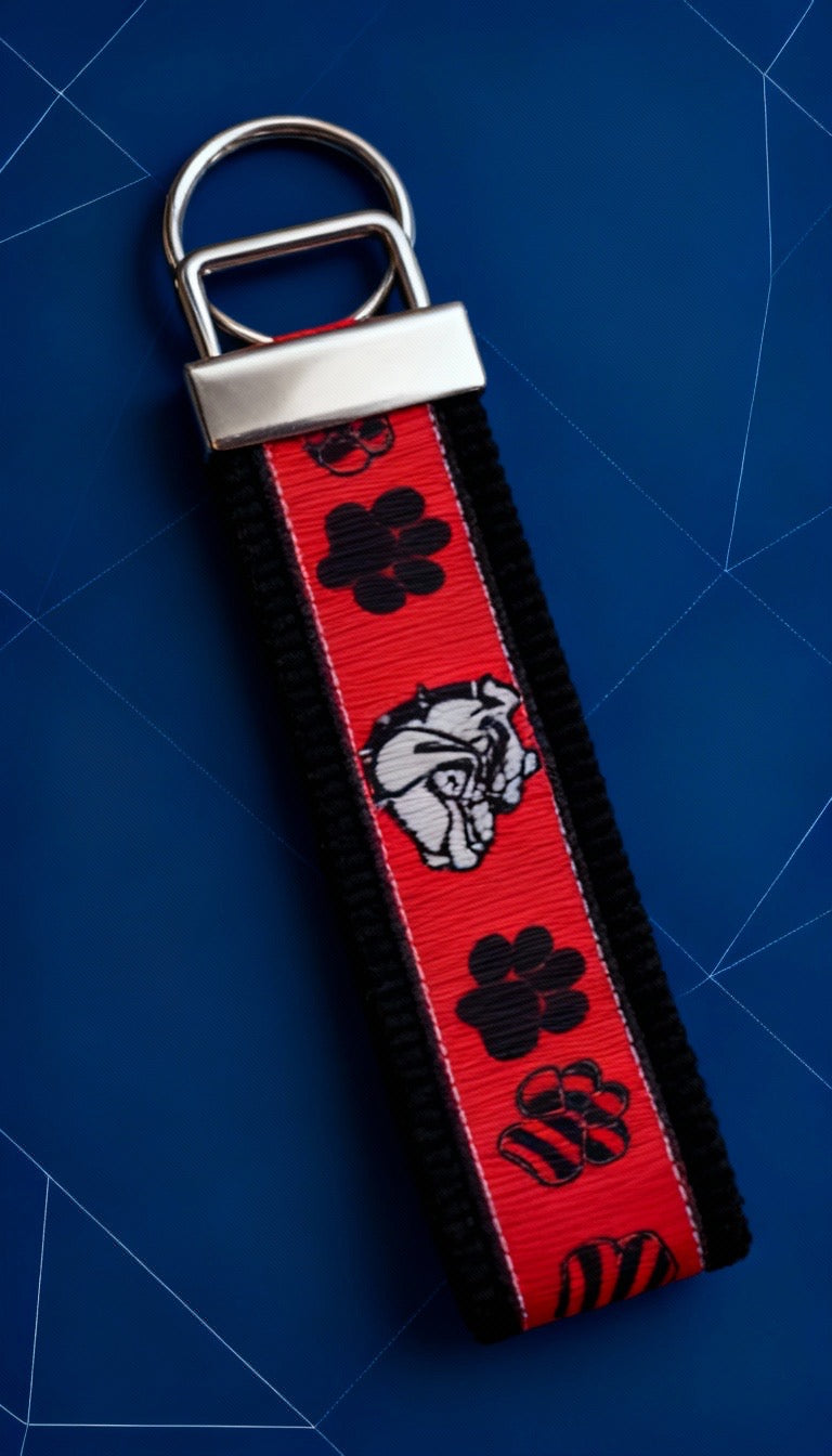 Red and Black Georgia Bulldog Cotton Webbing Keychain/Keyfob/Wristlet