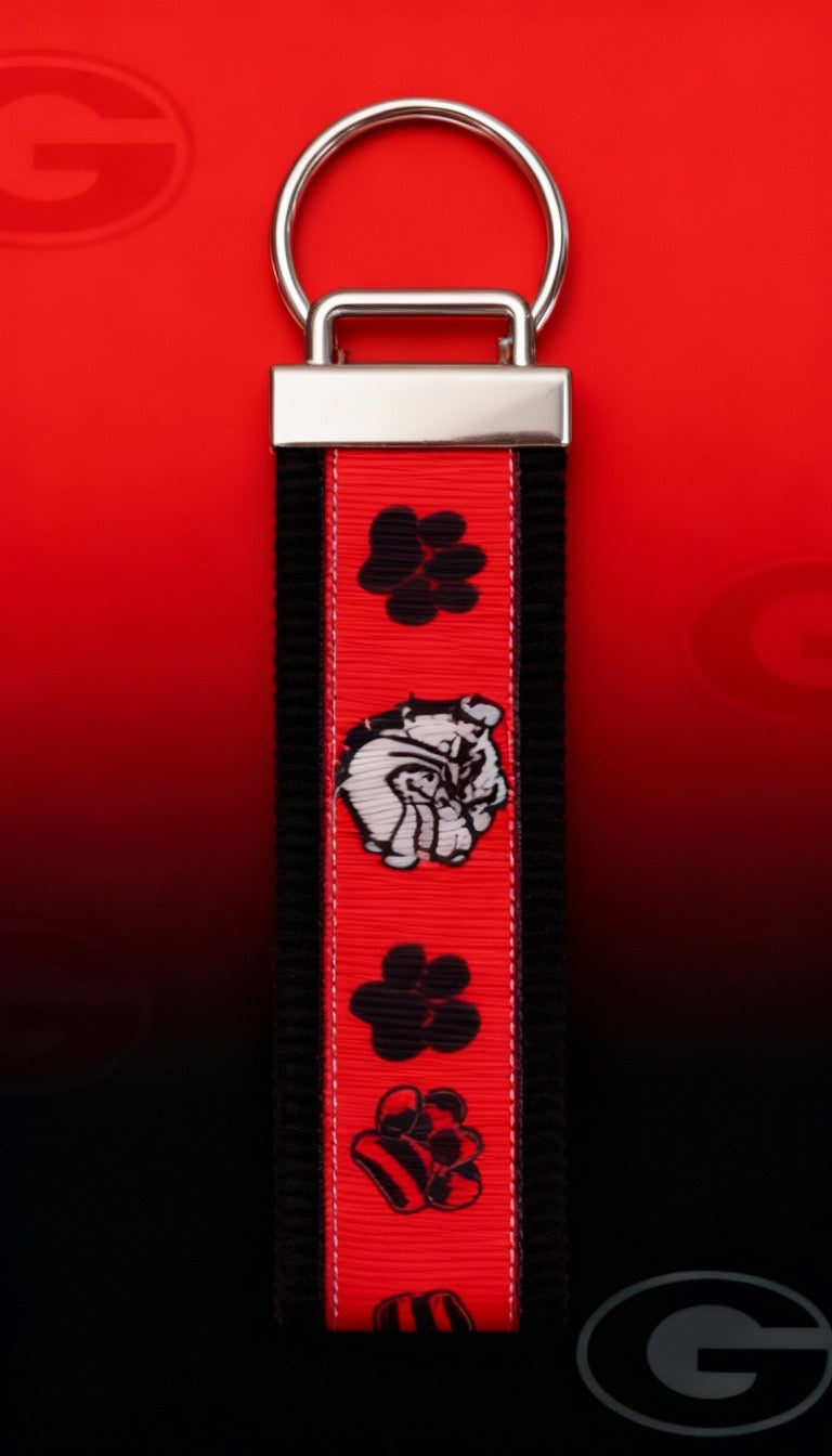 Red and Black Georgia Bulldog Cotton Webbing Keychain/Keyfob/Wristlet