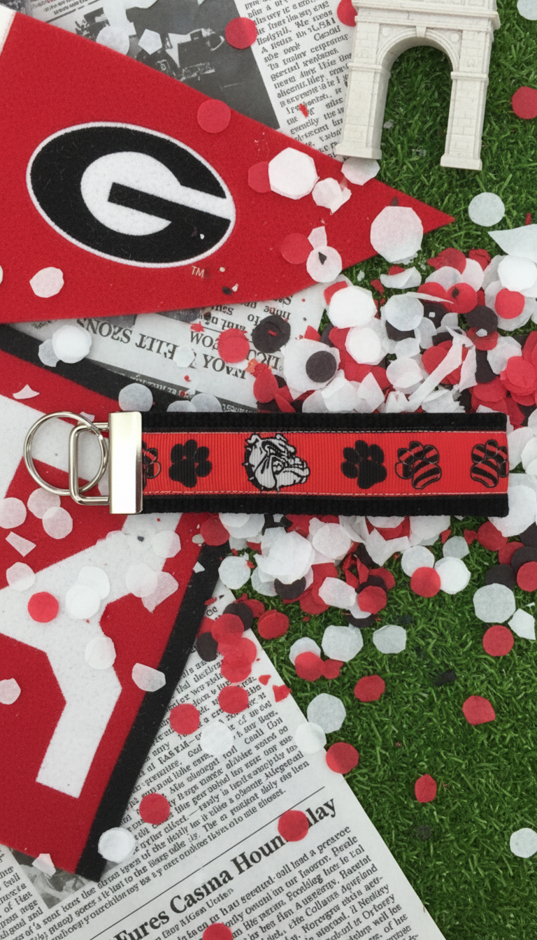 Red and Black Georgia Bulldog Cotton Webbing Keychain/Keyfob/Wristlet