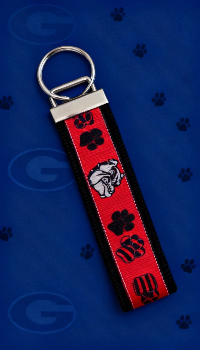 Red and Black Georgia Bulldog Cotton Webbing Keychain/Keyfob/Wristlet