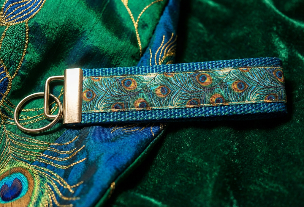 🦚 Peacock Feather Wristlet Keychain – Boho Key Fob – Vibrant Blue & Green Lanyard – Handmade Gift for Women – Bohemian Accessory