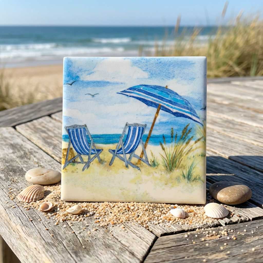 Day at the Beach Ceramic Tile Coasters (Set of 4)