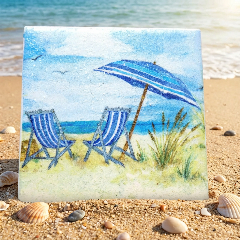 Day at the Beach Ceramic Tile Coasters (Set of 4)