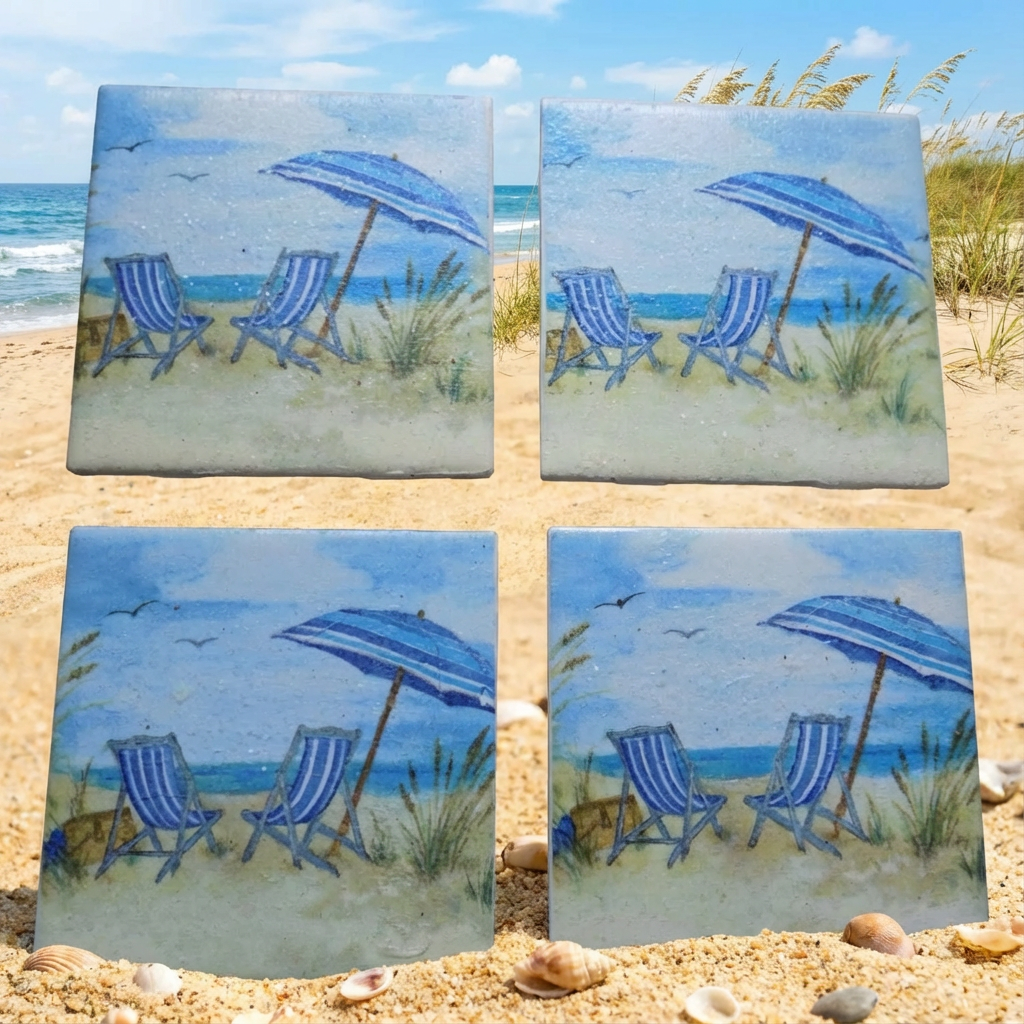 Day at the Beach Ceramic Tile Coasters (Set of 4)