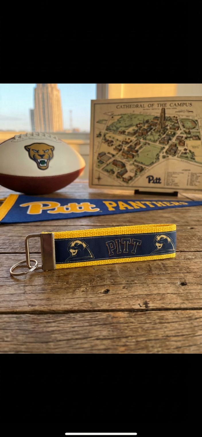 University of Pittsburgh Pitt Keychain – Blue & Gold Wristlet Key Fob – College Football Fan Gift